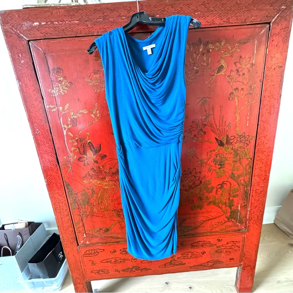 Bordeaux Blue Asymmetrical Ruched Cocktail Dress